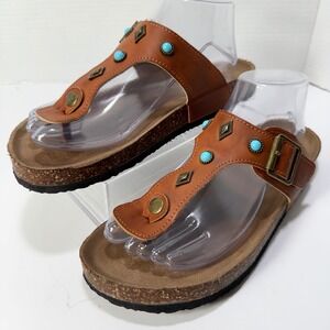 Natural Reflections Embellished Cork Thong Sandal Women's 9 Faux Leather Granola